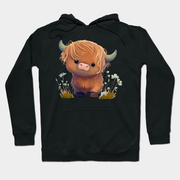 Highland Cow Cute Brown Fluffy Hoodie by peachycrossing